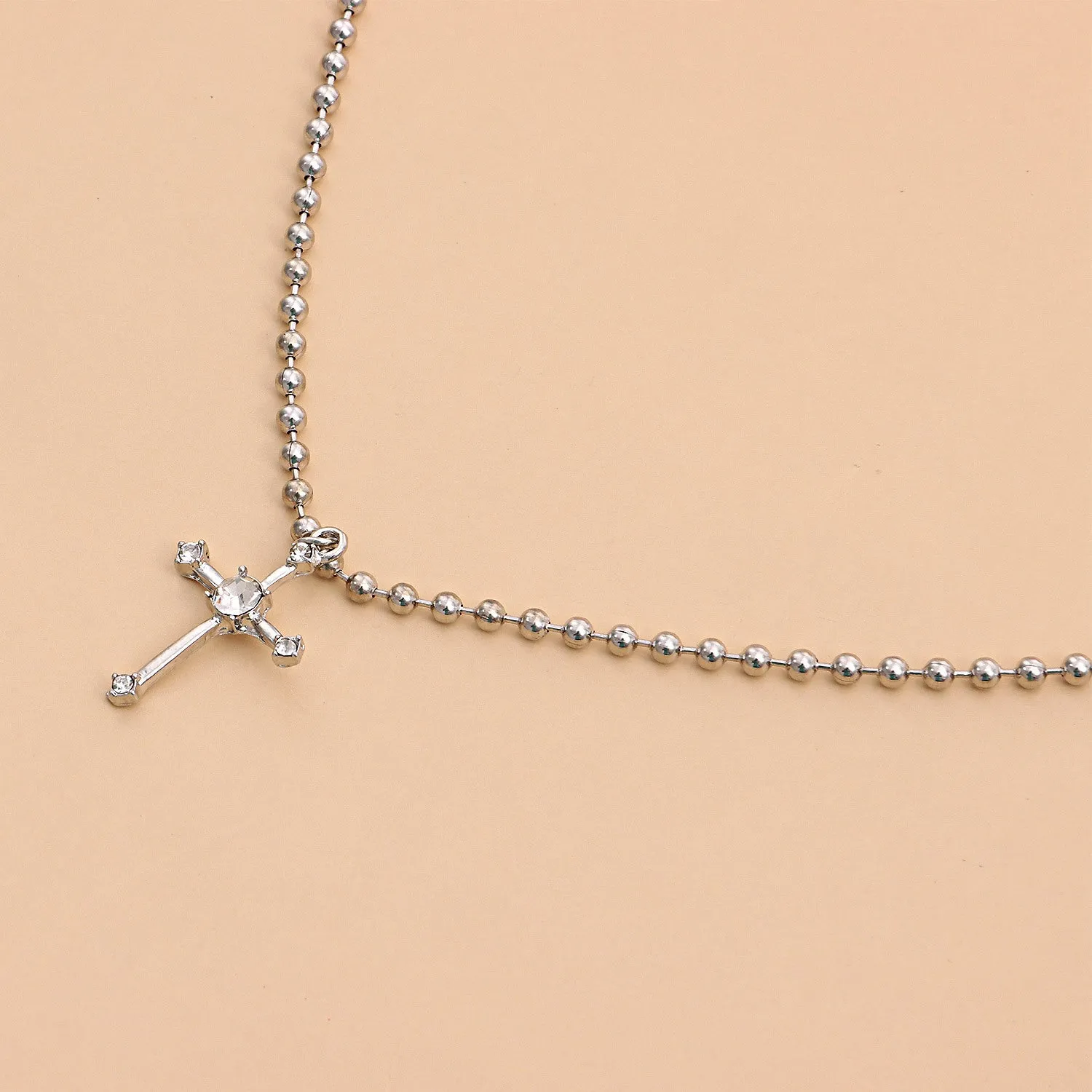 Cross Pendant Necklace Women's Simple Round Bead Chain