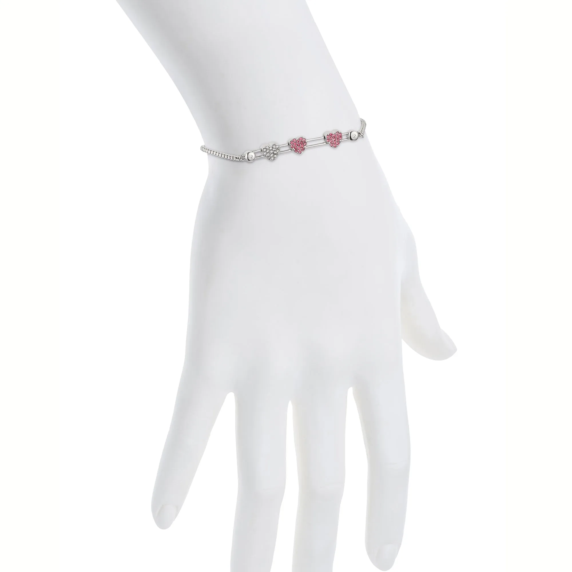 Crystal Hearts Bar Bolo Bracelet