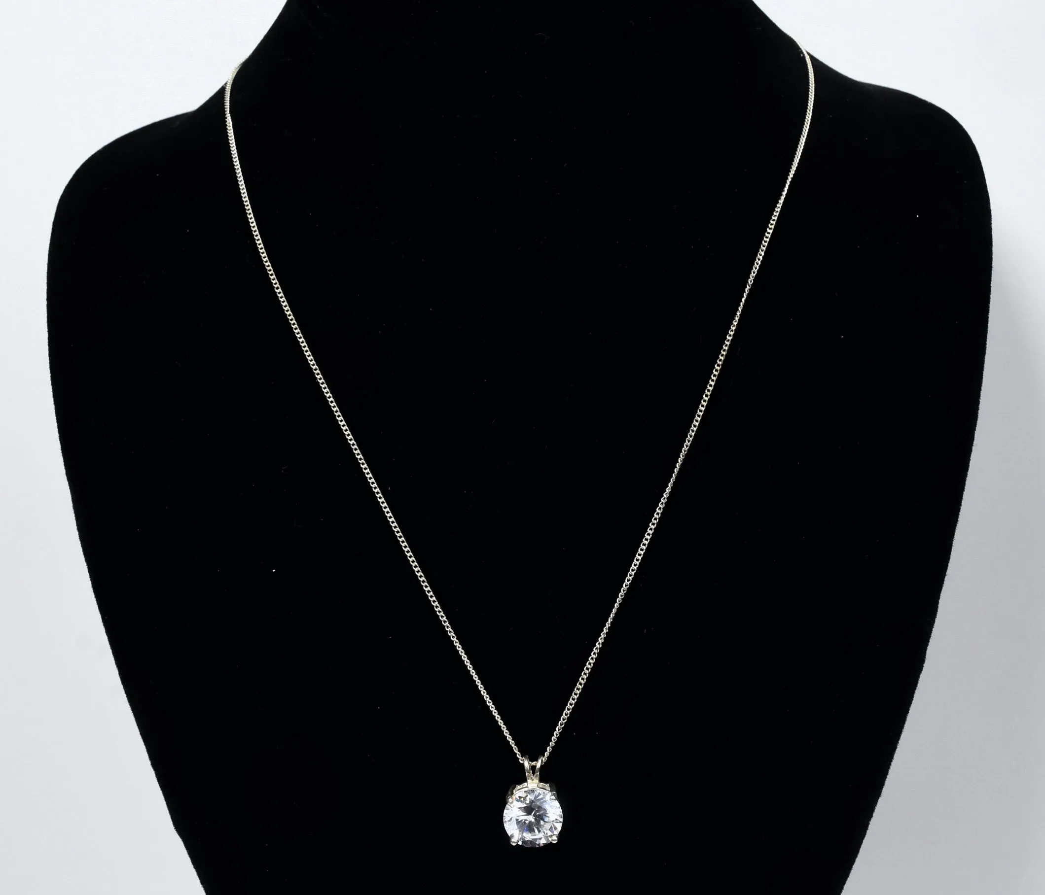 Cubic Zirconia Pendant Sterling Silver Chain Necklace - 19"