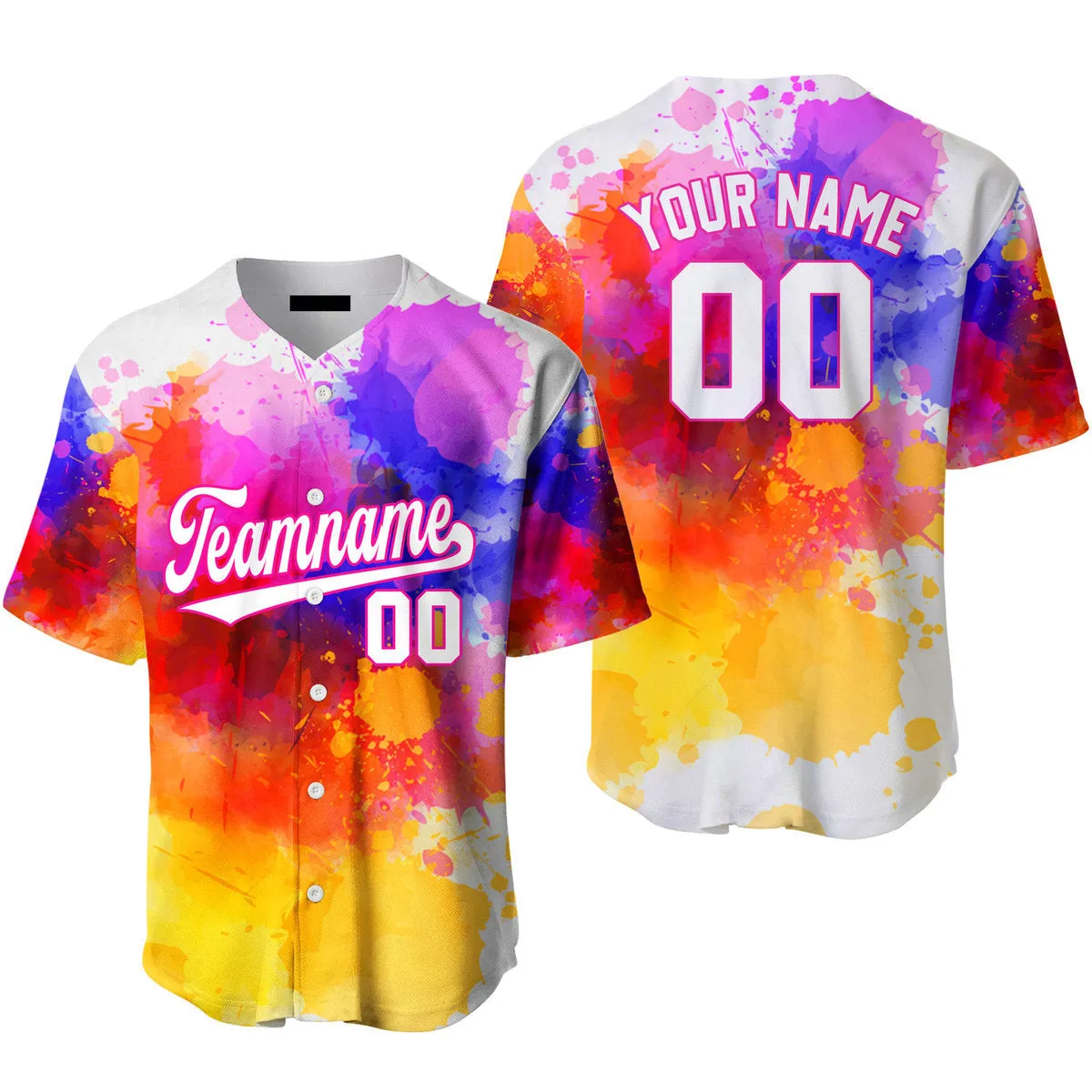 Custom Colorful Tie Dye On White Custom Baseball Jerseys For Men & Women