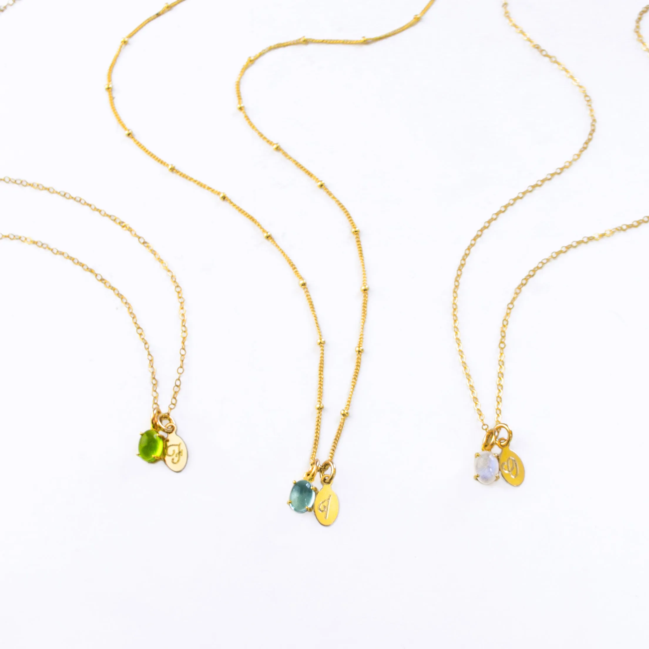 Custom Mother's Necklace with Prong Set Cabochon & Name Charms