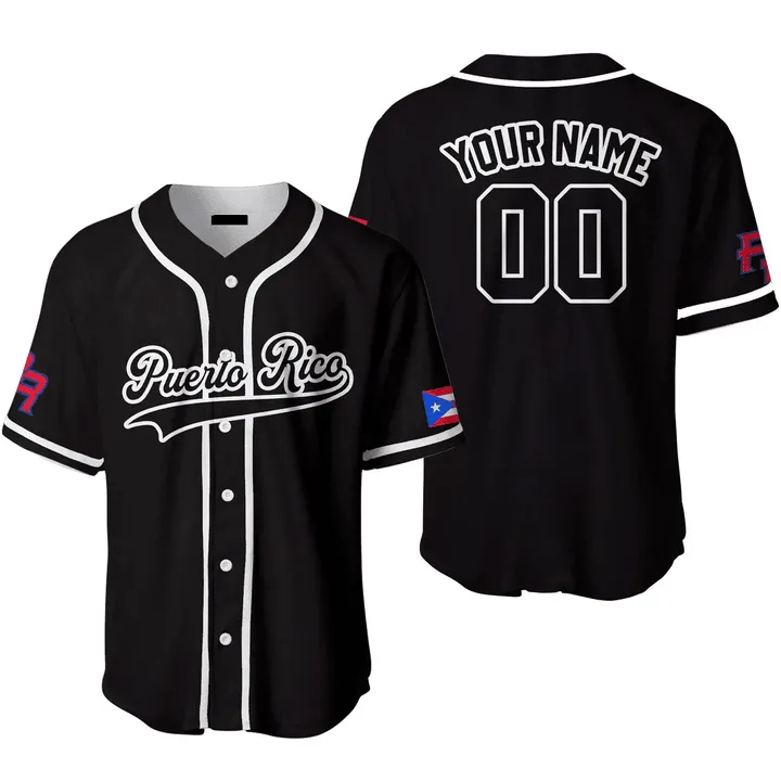 Custom Name Baseball Jerseys Puerto Rico Black White, Idea Gift for Men & Women