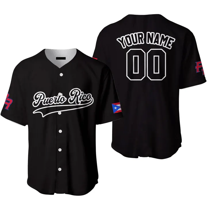 Custom Name Baseball Jerseys Puerto Rico Black White, Idea Gift for Men & Women