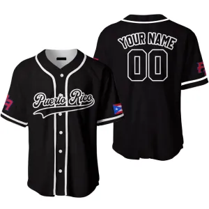 Custom Name Baseball Jerseys Puerto Rico Black White, Idea Gift for Men & Women
