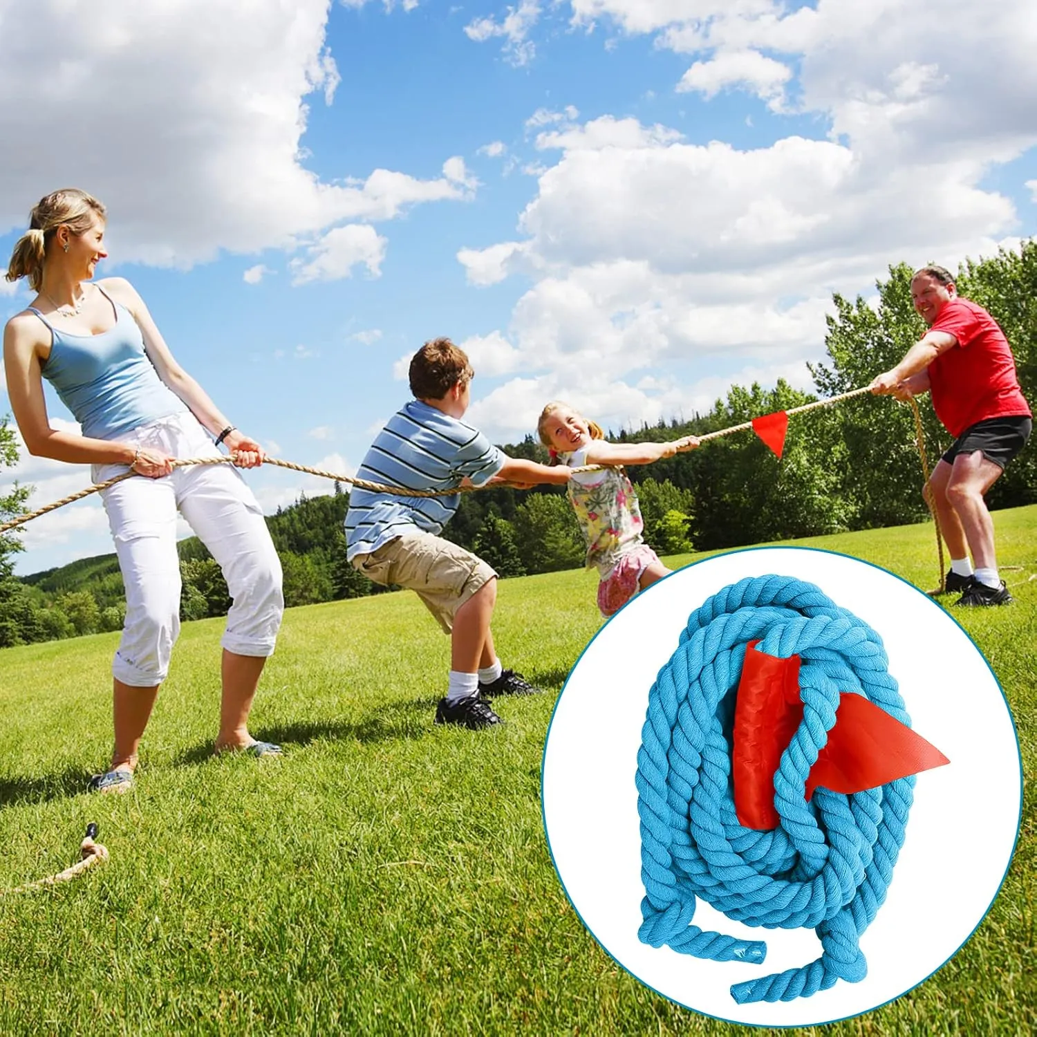 CWLAKON Tug of War Rope for Kids and Adults, Field Day Family Reunion Birthday Party Games, Outdoor Camping Picnic Games, Backyard Carnival Games,Team Building Activities Blue