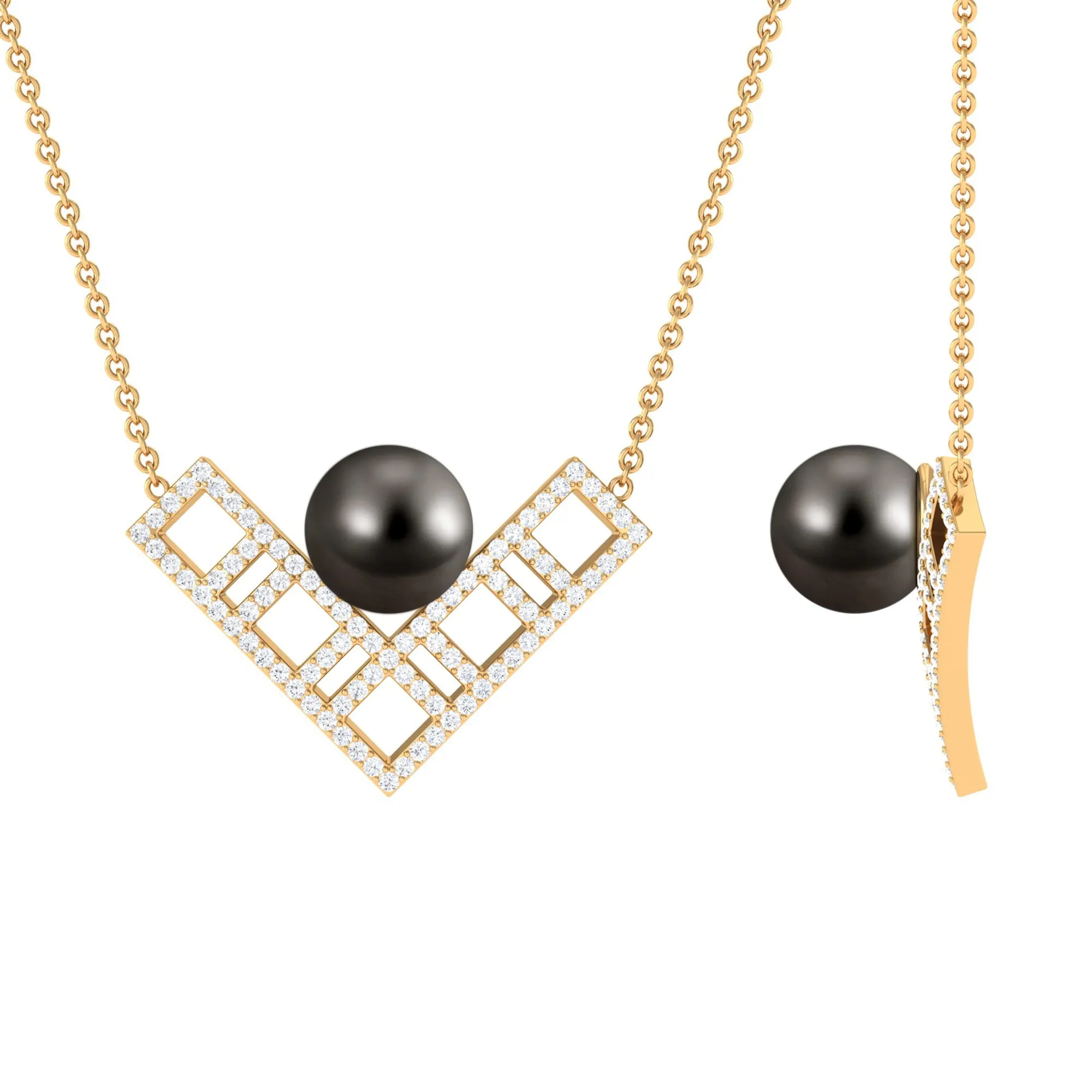 Diamond Contemporary Pendant with Tahitian Pearl