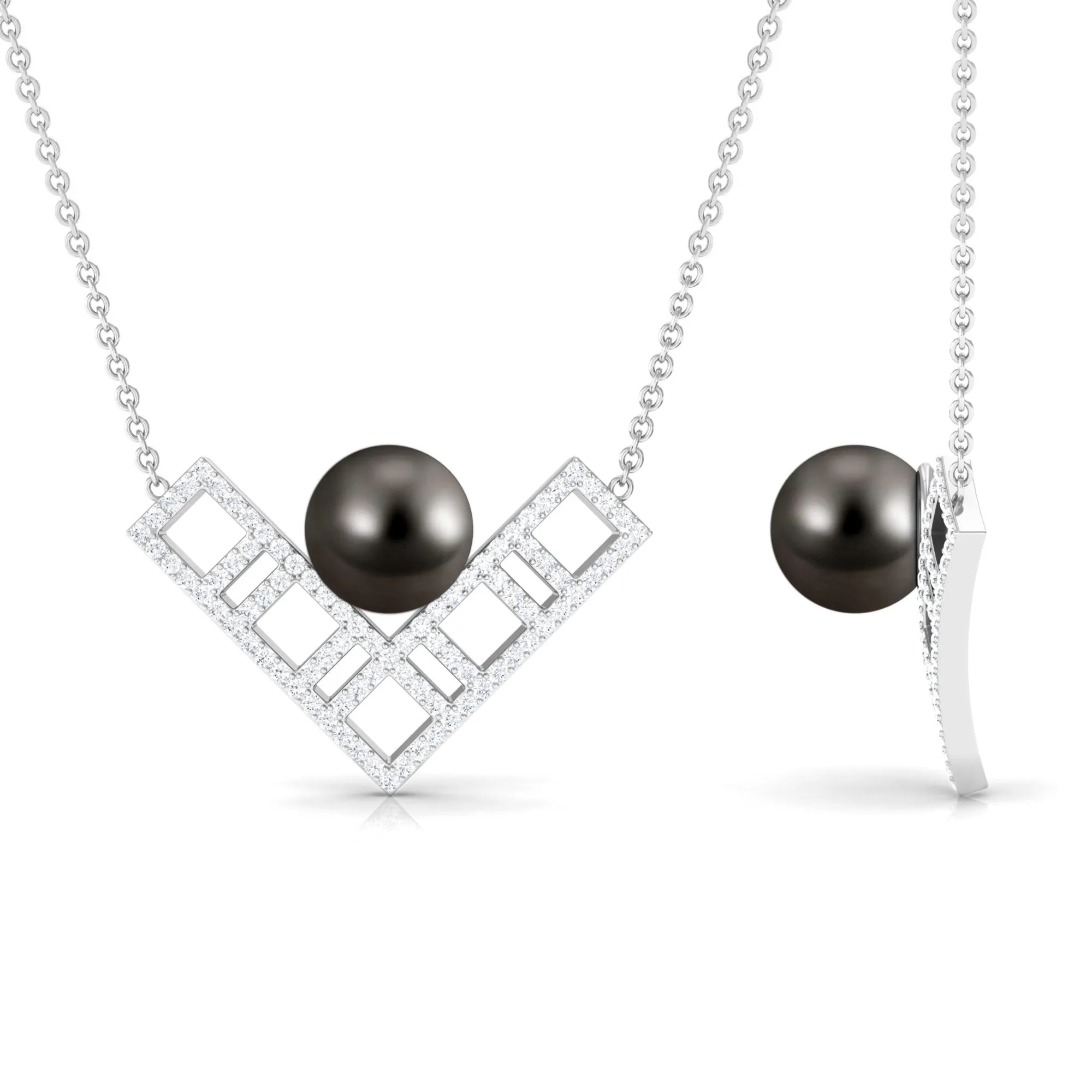 Diamond Contemporary Pendant with Tahitian Pearl