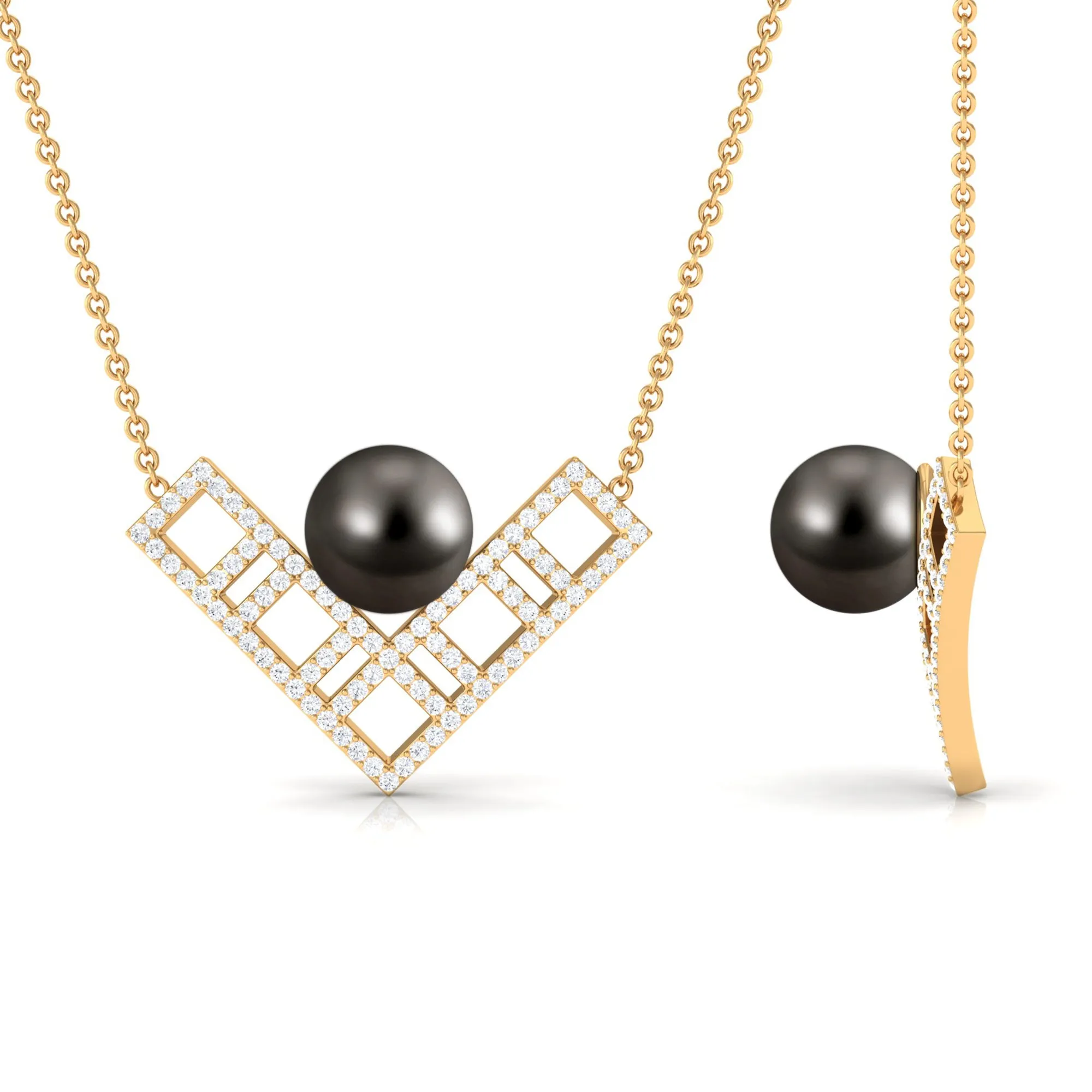 Diamond Contemporary Pendant with Tahitian Pearl
