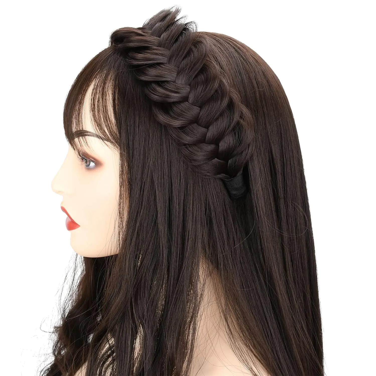 DIGUAN Wide Messy Braided Headband With Teeth Synthetic Hair Plaited Headband High Elasticity Braids Chunky Fishtail Braided Hair Band Hairpiece for Girls Women Beauty Accessory (Auburn)