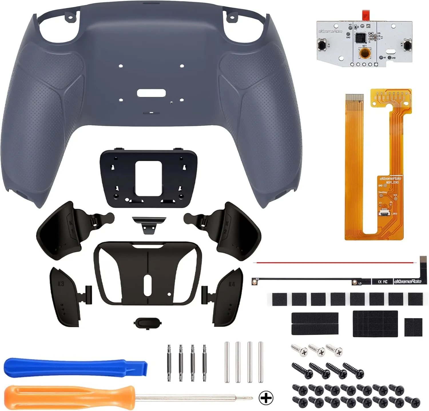 eXtremeRate Real Metal Buttons (RMB) Version RISE4 Remap Kit for PS5 Controller BDM-030 040 with Rubberized Grip Redesigned Back Shell, Upgrade Board & 4 Back Buttons for PS5 Controller