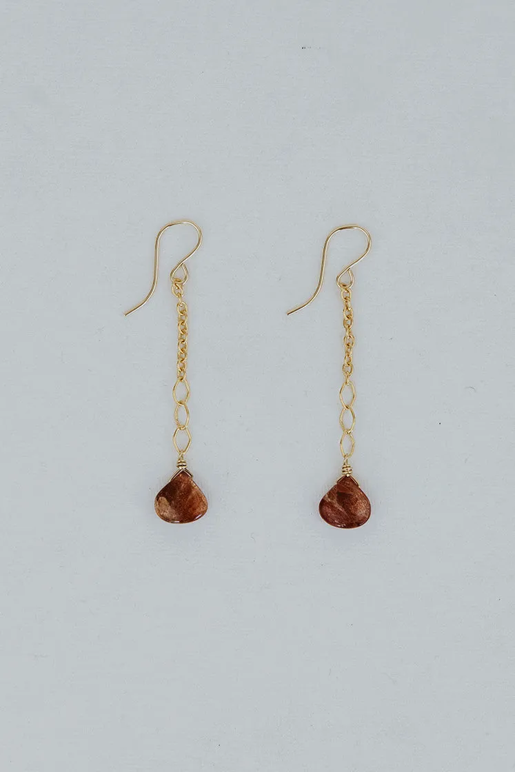 Fancy Drop Chain Earrings - Sunstone
