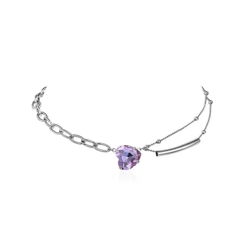 Fashion Heart-shaped Clavicle Chain Purple Love Clavicle Chain