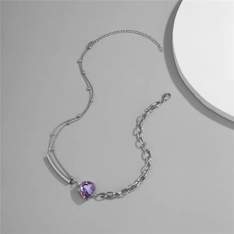 Fashion Heart-shaped Clavicle Chain Purple Love Clavicle Chain