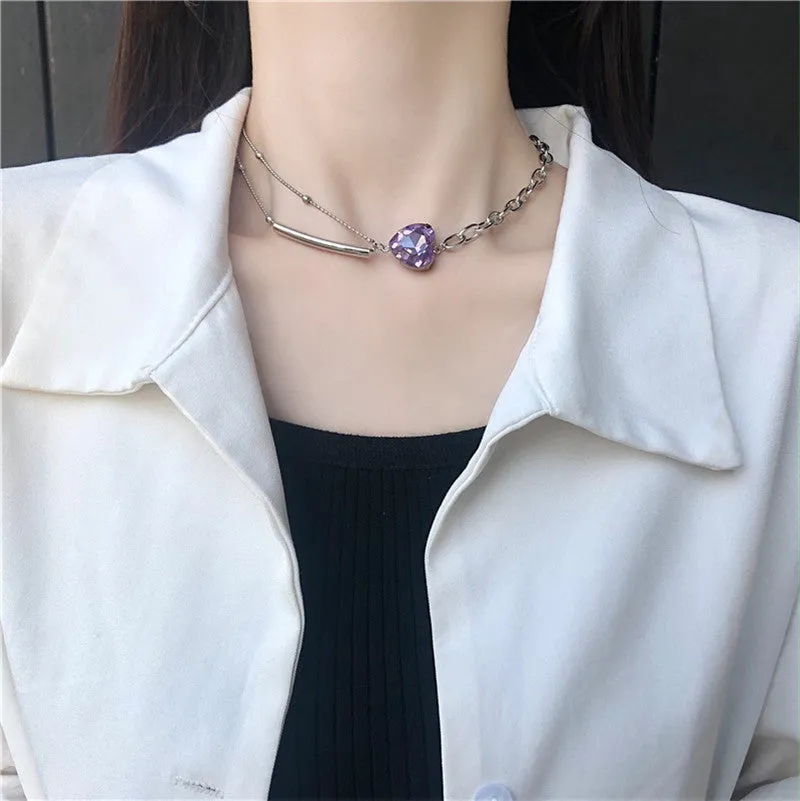 Fashion Heart-shaped Clavicle Chain Purple Love Clavicle Chain