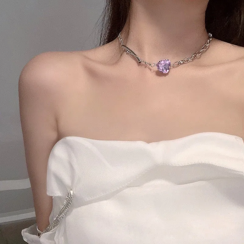 Fashion Heart-shaped Clavicle Chain Purple Love Clavicle Chain