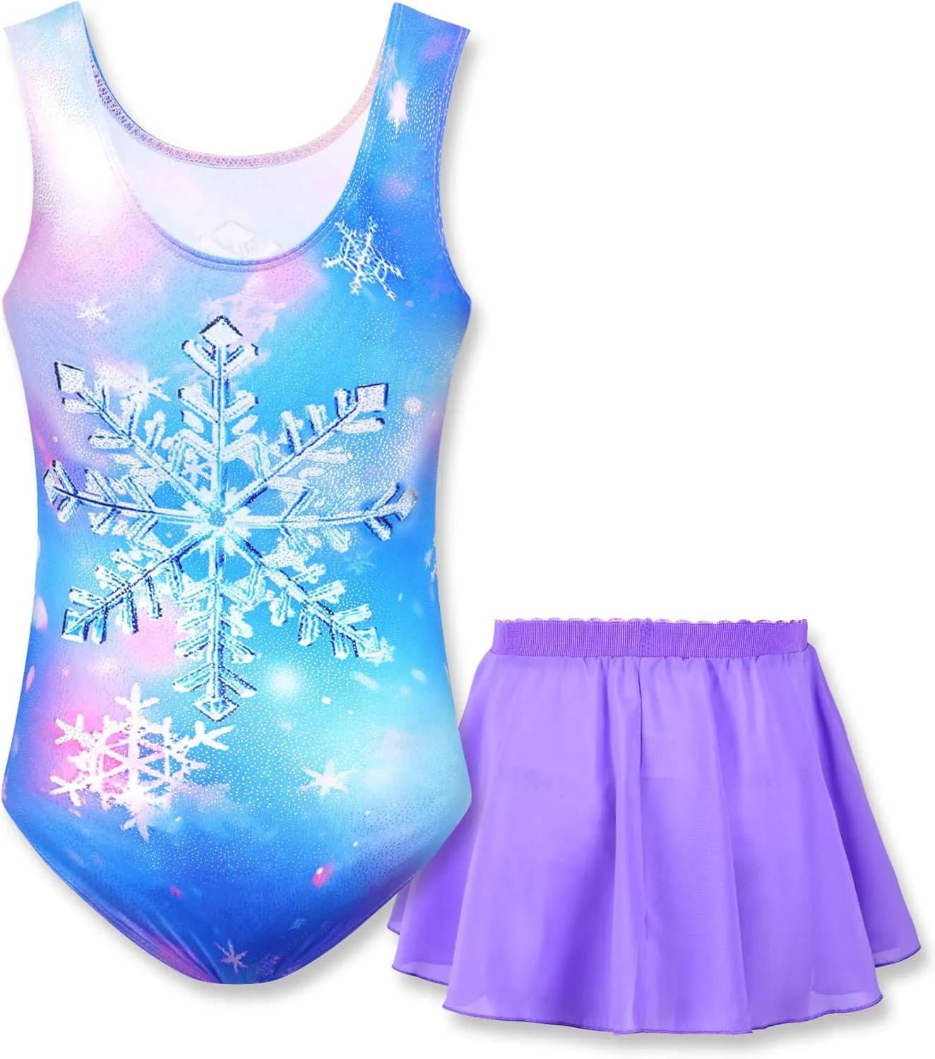 Girls Gymnastics Leotards Sleeveless Tumble Outfit with Removable Skirt Kids Dance Dress Combo