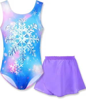 Girls Gymnastics Leotards Sleeveless Tumble Outfit with Removable Skirt Kids Dance Dress Combo