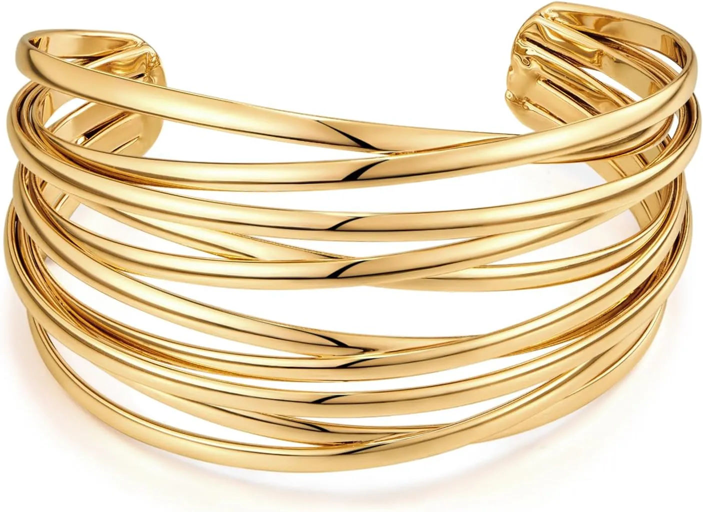 Gold Cuff Bracelet for Women Chunky Multi-layer Cross Wire Open Bracelet Hollow Wide Cuff Bracelets Adjustable Gold Open Cuff Bangle Bracelet