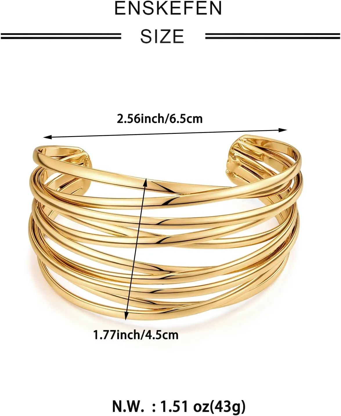 Gold Cuff Bracelet for Women Chunky Multi-layer Cross Wire Open Bracelet Hollow Wide Cuff Bracelets Adjustable Gold Open Cuff Bangle Bracelet