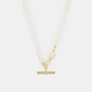 Gold Pearl T-Bar Necklace