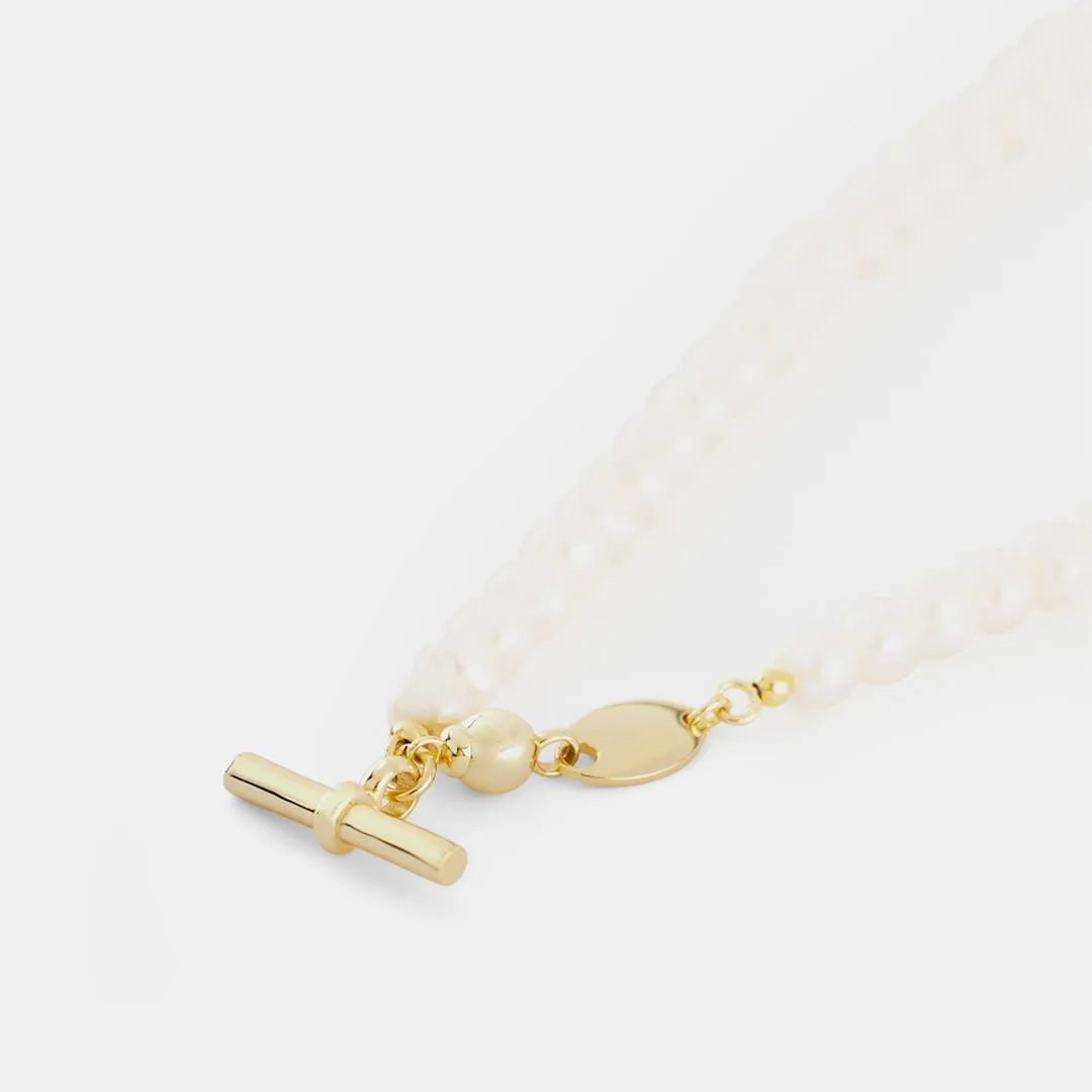 Gold Pearl T-Bar Necklace