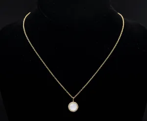 Gold Tone Sterling Silver Mother of Pearl and Topaz Pendant Necklace - 16.25"