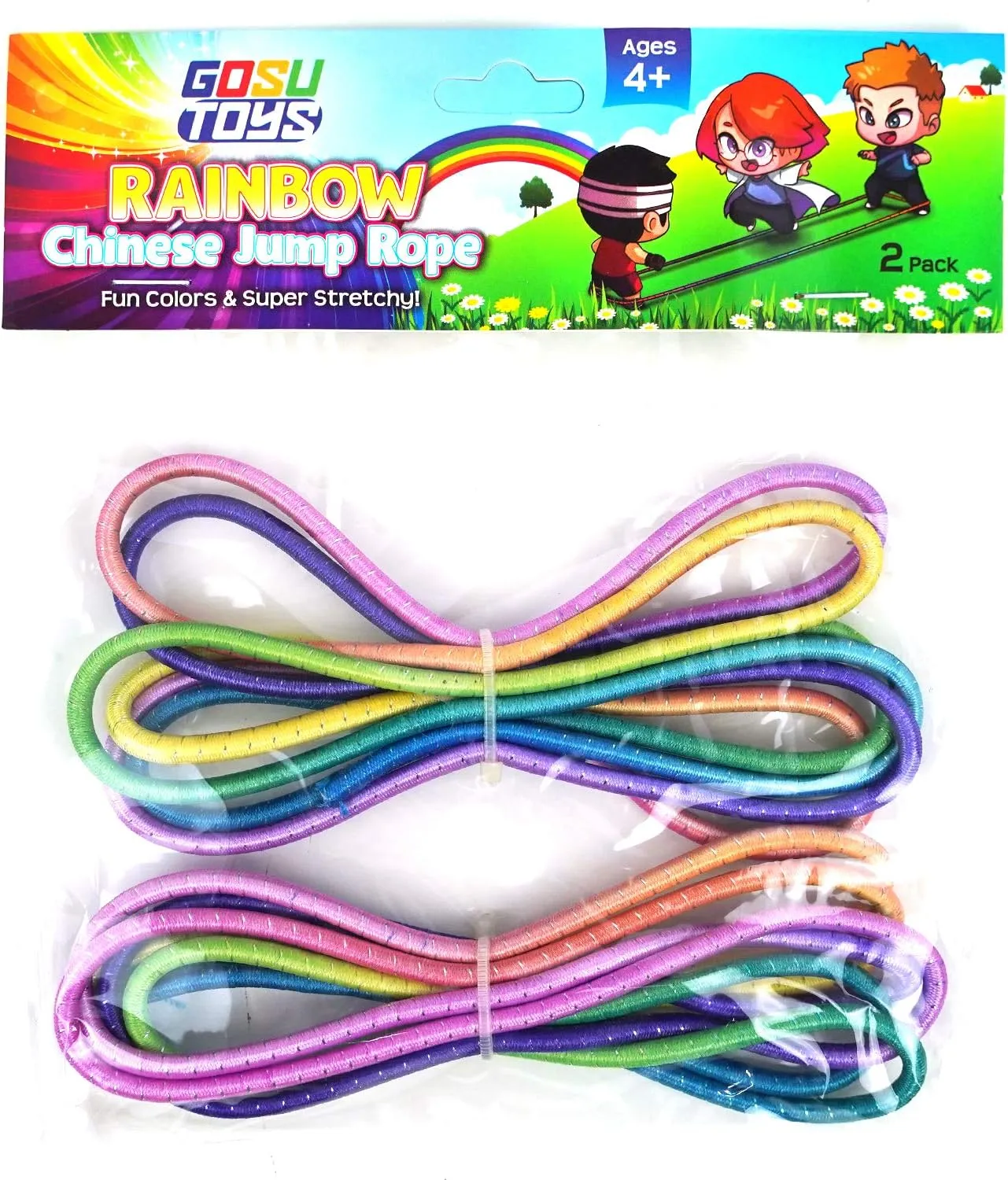 Gosu Toys Rainbow Chinese Jump Ropes Cats Cradle Bundle Pack for Kids Outdoor Indoor Play (12 Pack (24 Jumpropes))