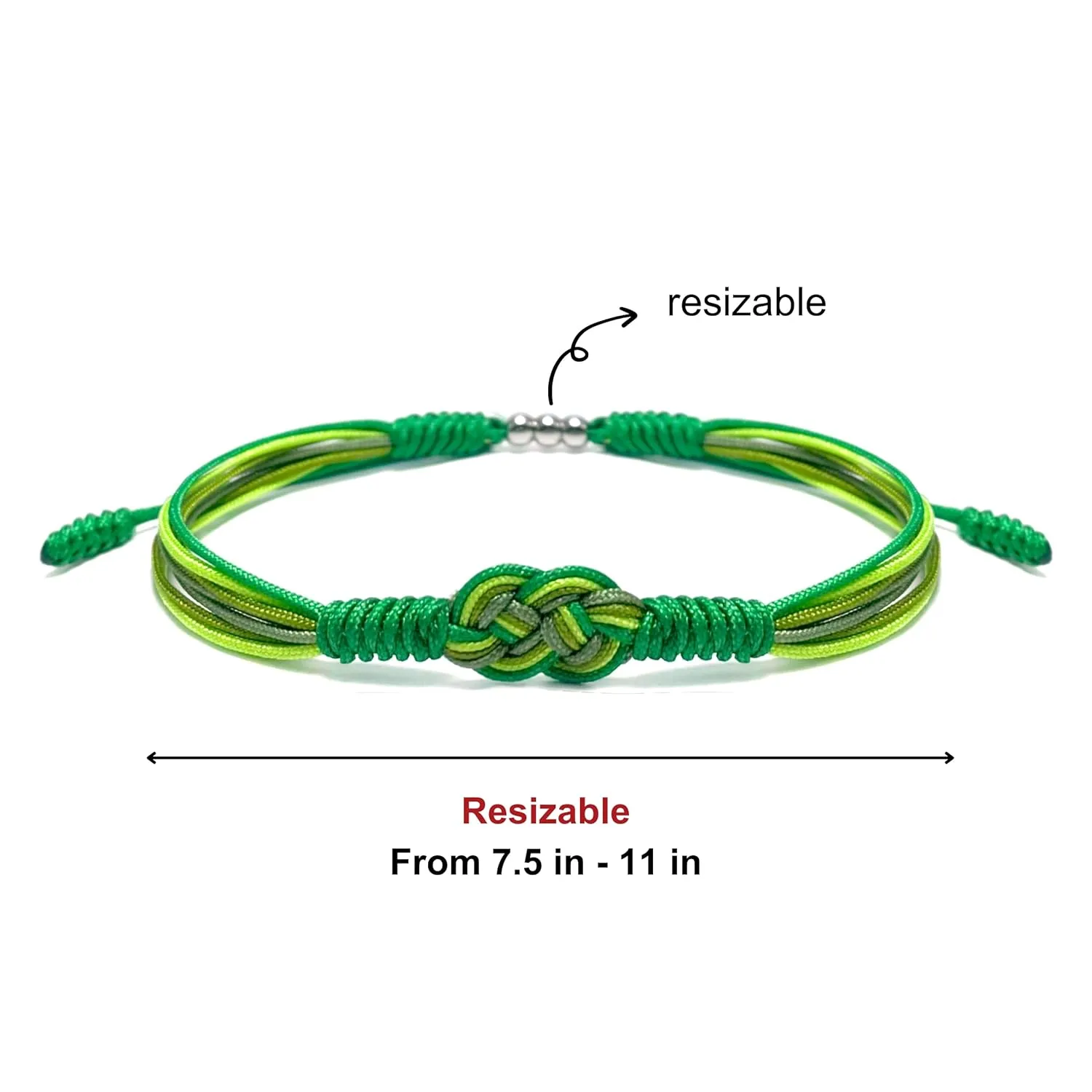 Green Infinity Multiple Bracelet, Surfer String Thread Inspirational Luck Protection Kabbalah Adjustable for Men, Women, Friendship (Green Mix)