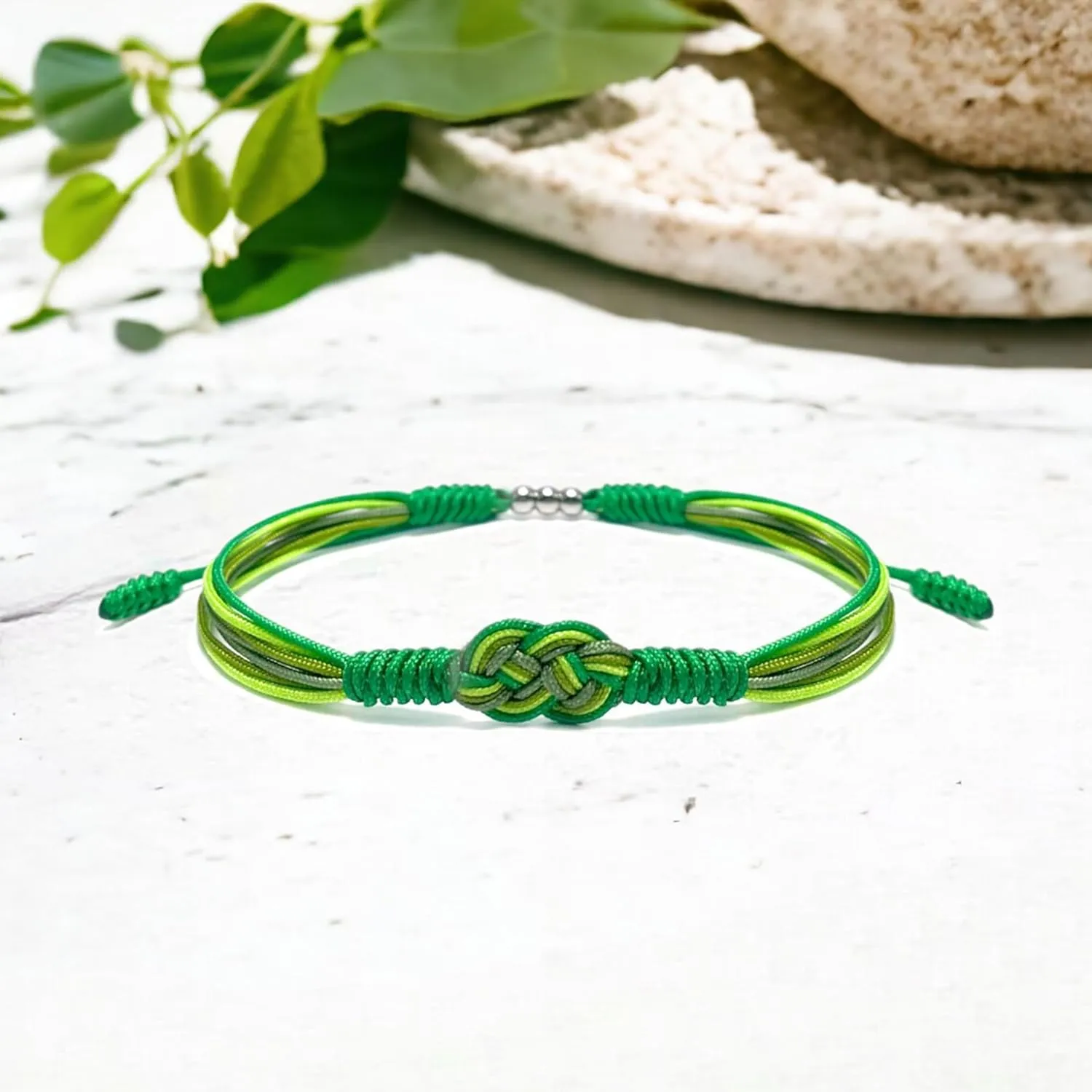 Green Infinity Multiple Bracelet, Surfer String Thread Inspirational Luck Protection Kabbalah Adjustable for Men, Women, Friendship (Green Mix)