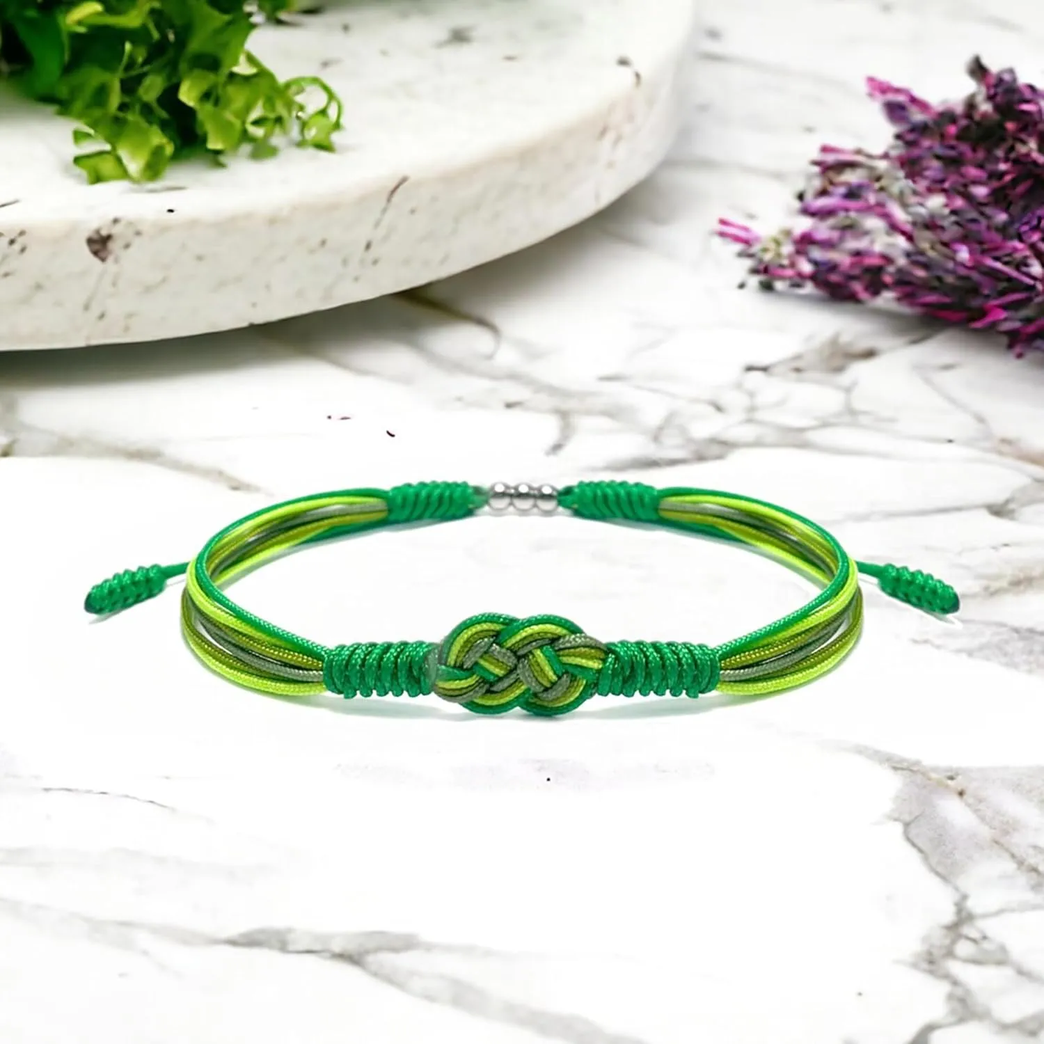 Green Infinity Multiple Bracelet, Surfer String Thread Inspirational Luck Protection Kabbalah Adjustable for Men, Women, Friendship (Green Mix)