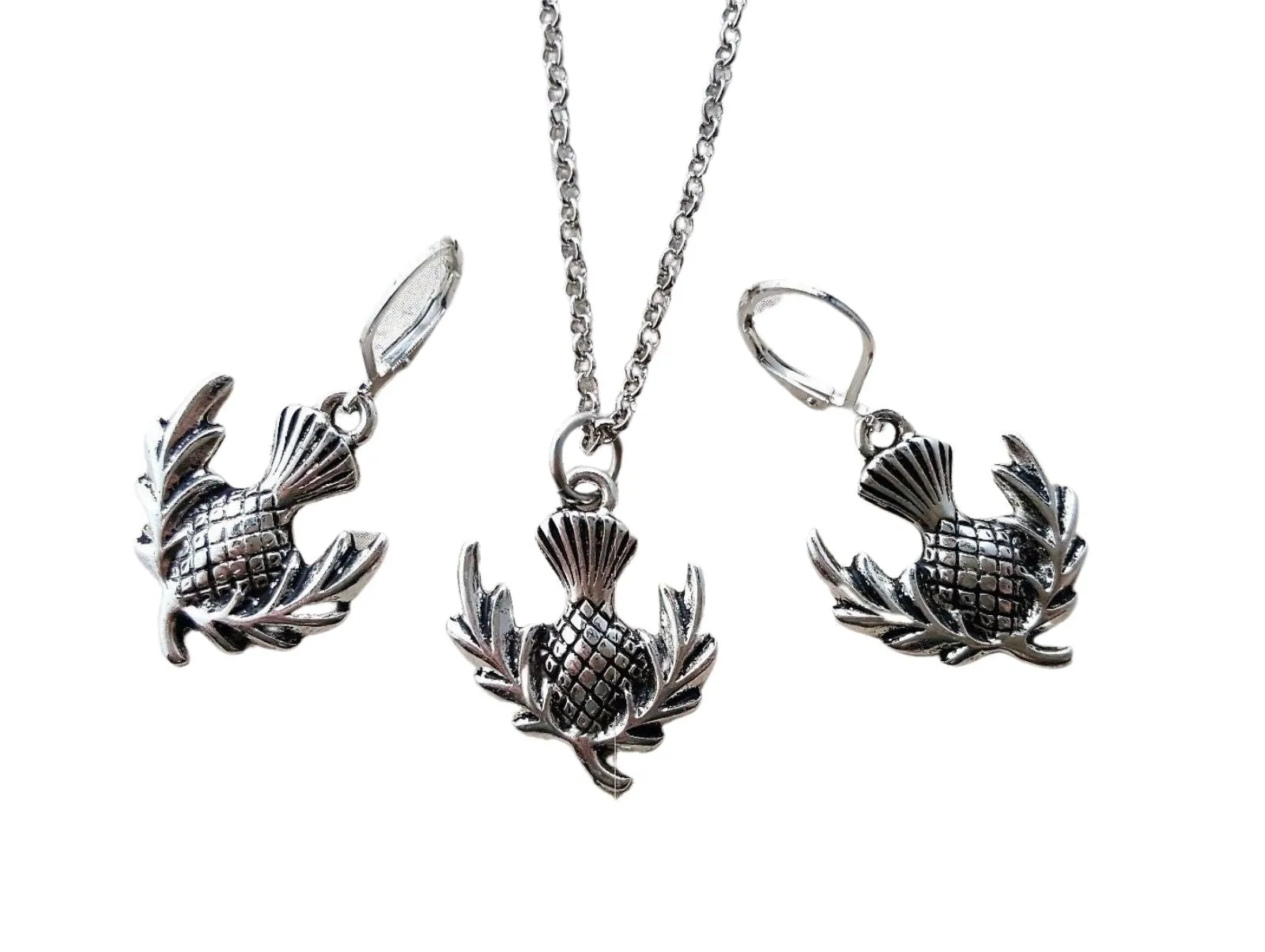 Handmade Scottish Thistle Necklace And Earrings Set