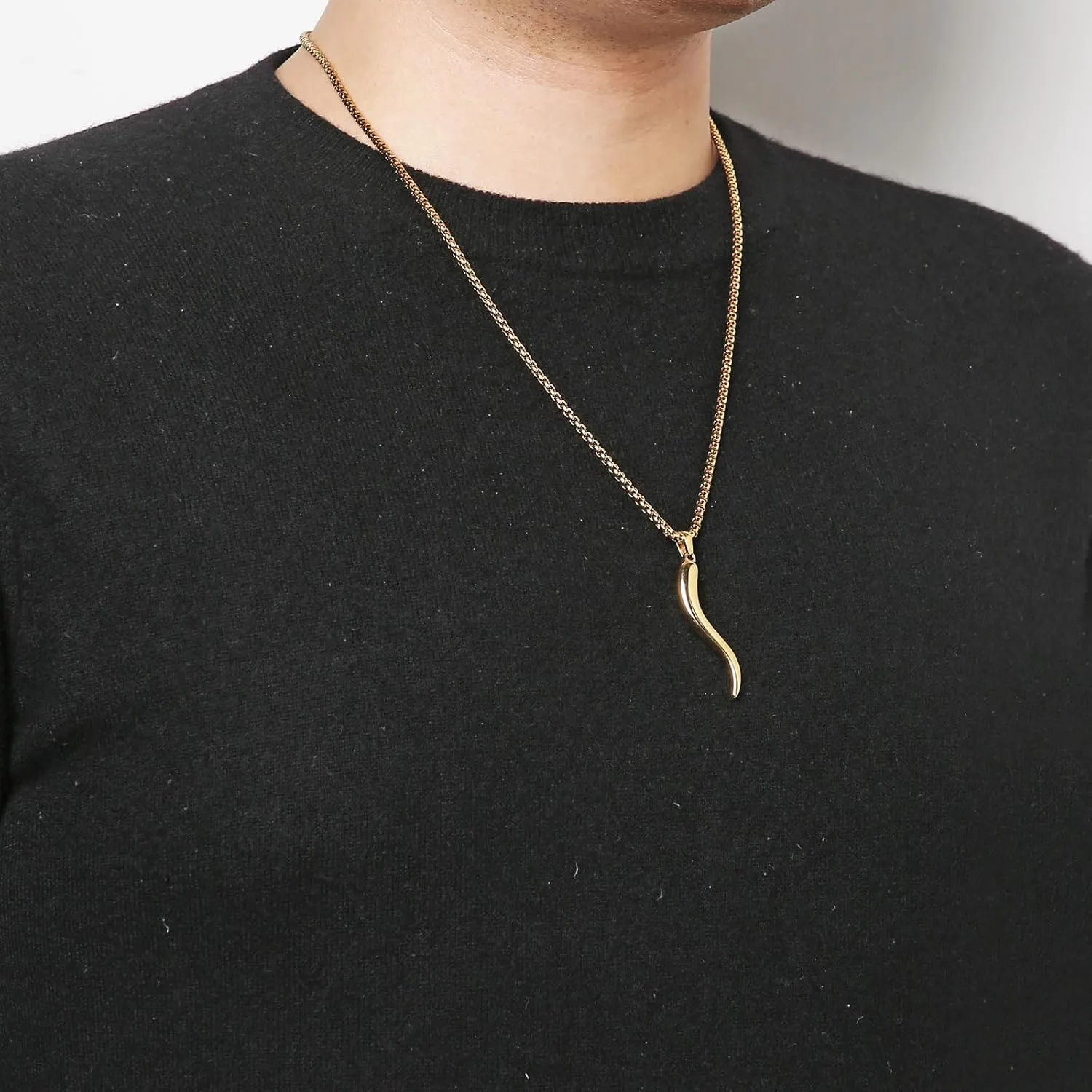 HZMAN Italian Horn Necklace for Men Women High Polished Stainless Steel Cornicello Pendant Protection Jewelry Gift