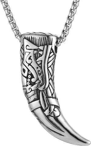 HZMAN Viking Wolf Tooth Necklace for Men Stainless Steel Retro Sharp Animal Tooth Pendant Necklace Jewelry Gift