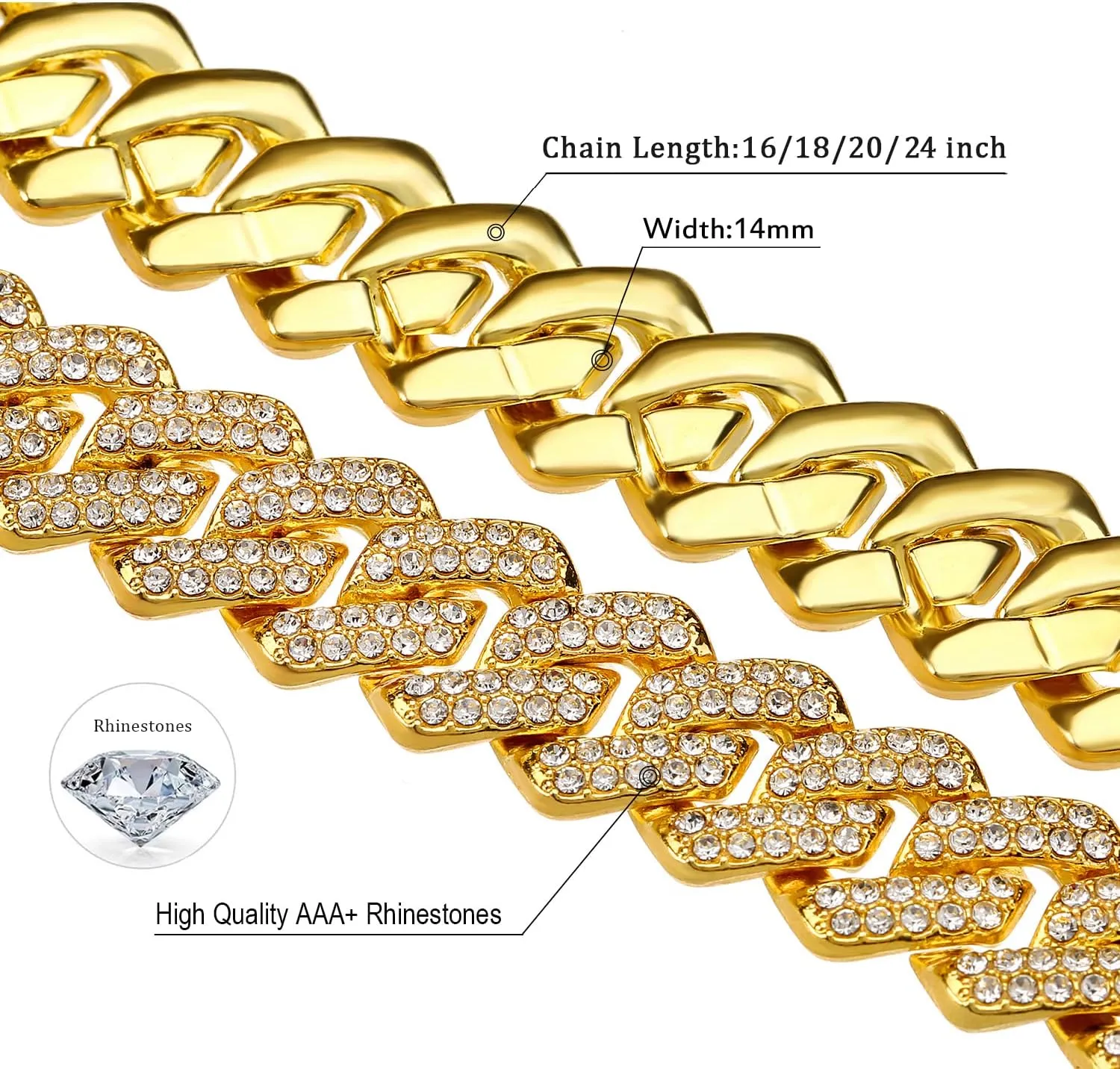 JUNVirtuous 2 Pieces Cuban Link Chain Mens Iced Out Miami Cuban Necklace and Bracelet Silver Bling Diamond Hip Hop Jewelry for Men and Women