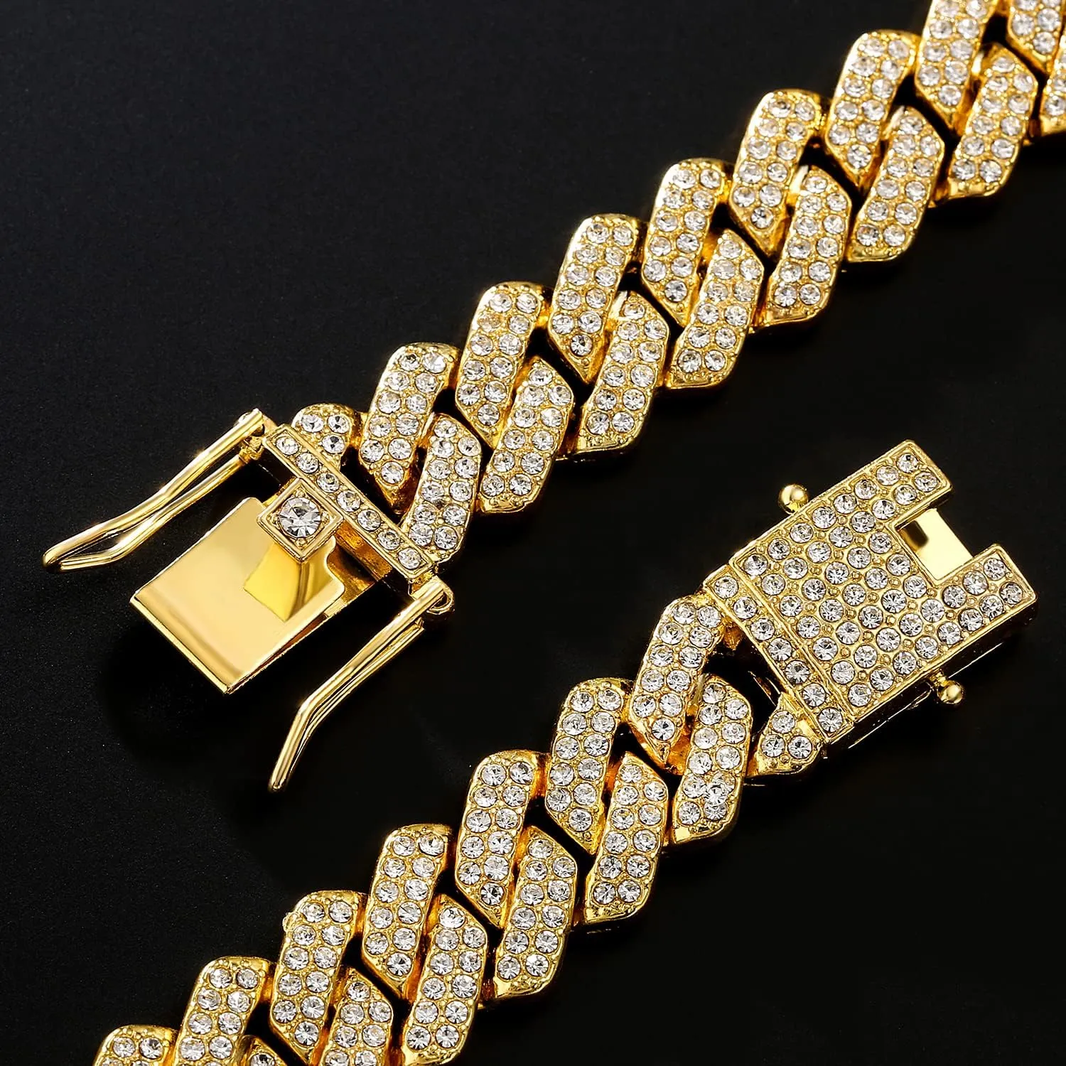 JUNVirtuous 2 Pieces Cuban Link Chain Mens Iced Out Miami Cuban Necklace and Bracelet Silver Bling Diamond Hip Hop Jewelry for Men and Women
