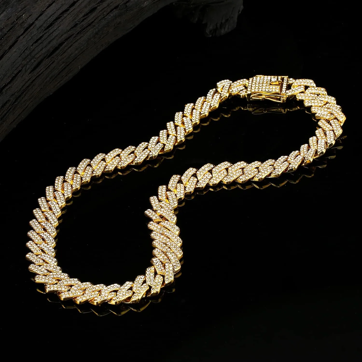 JUNVirtuous 2 Pieces Cuban Link Chain Mens Iced Out Miami Cuban Necklace and Bracelet Silver Bling Diamond Hip Hop Jewelry for Men and Women