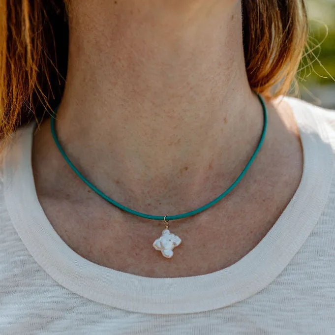 Keishi Pearl Necklace on Leather Cord