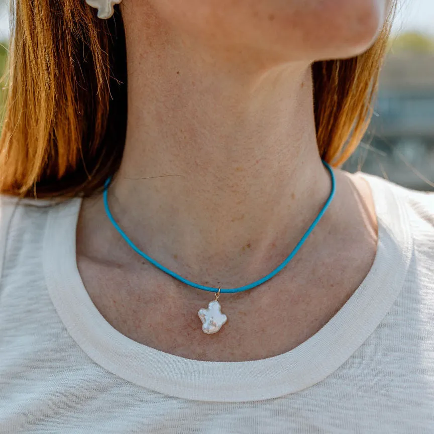 Keishi Pearl Necklace on Leather Cord