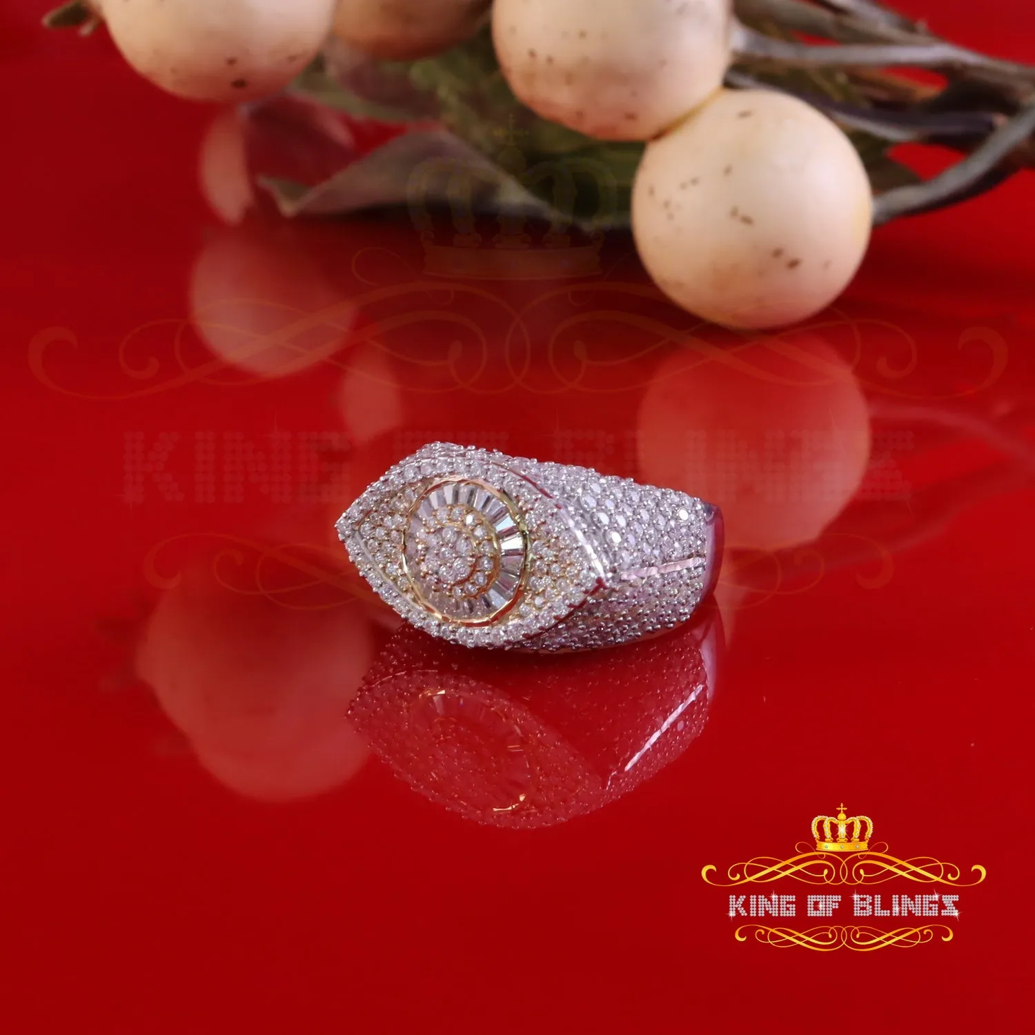 King Of Bling's 925 Silver Tapper Stone Men's White 4.00ct Moissanite VVS D Evil Eye Ring SZ10
