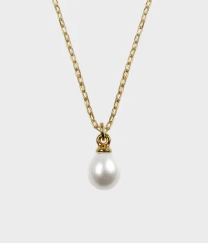 Large Vermeer Pearl Drop Necklace / 9 Carat Yellow Gold / Pear Shaped White Pearl