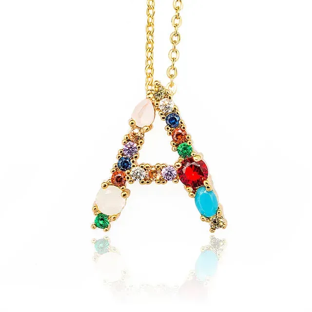 Lettre Multicolor Initial Charm Necklace