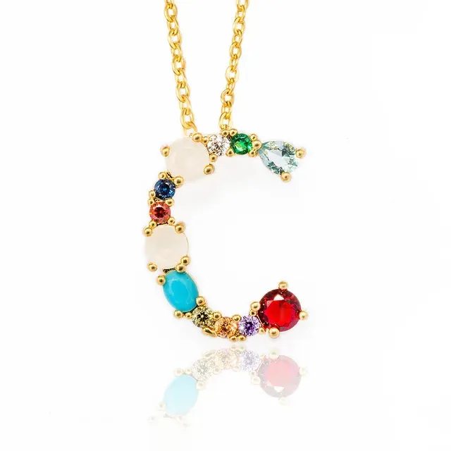 Lettre Multicolor Initial Charm Necklace