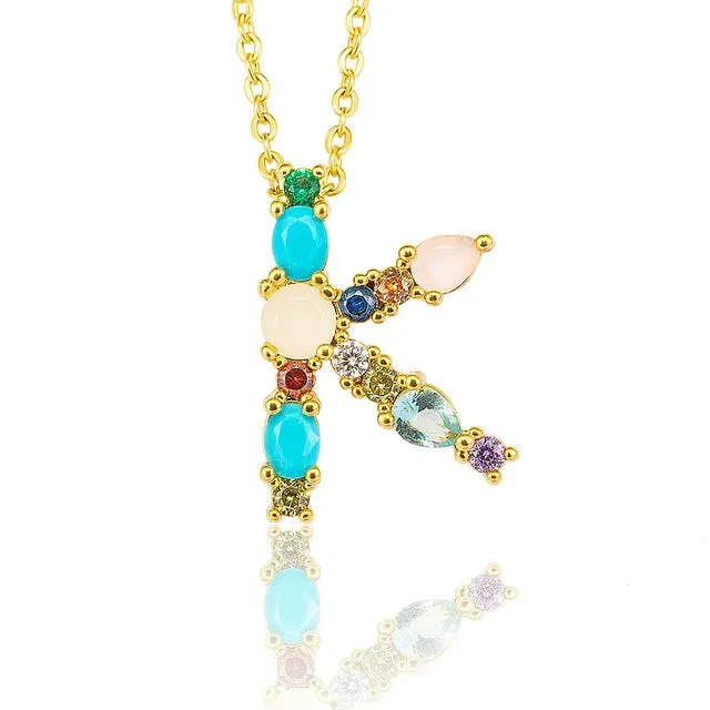 Lettre Multicolor Initial Charm Necklace