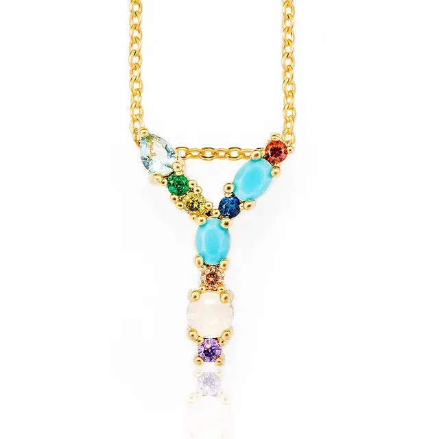 Lettre Multicolor Initial Charm Necklace