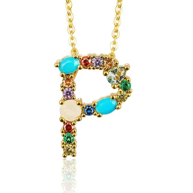 Lettre Multicolor Initial Charm Necklace