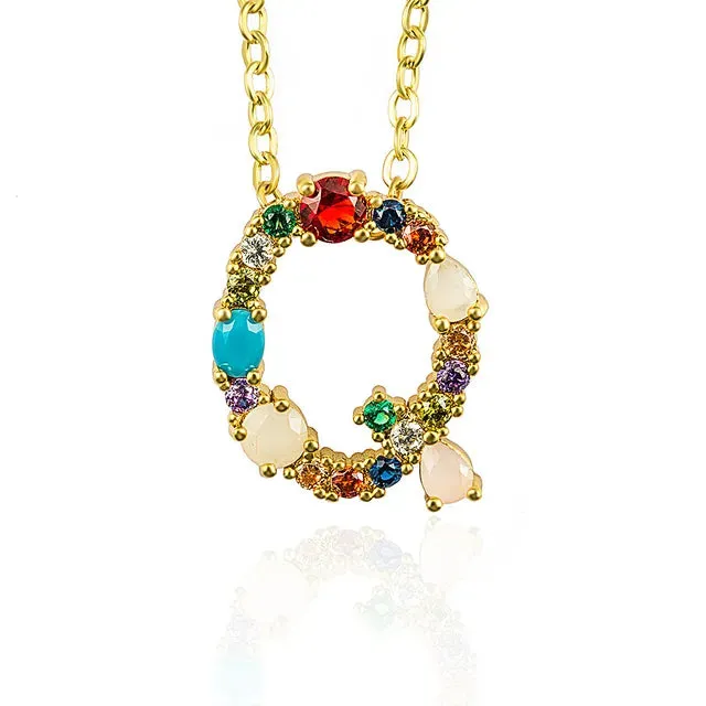 Lettre Multicolor Initial Charm Necklace