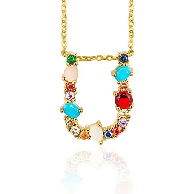 Lettre Multicolor Initial Charm Necklace