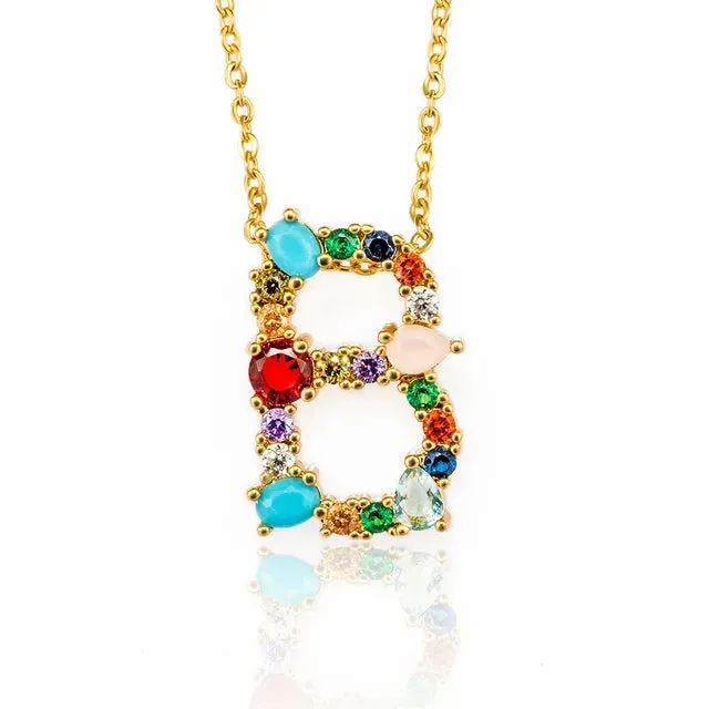 Lettre Multicolor Initial Charm Necklace