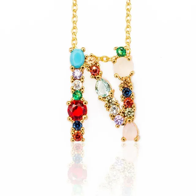 Lettre Multicolor Initial Charm Necklace