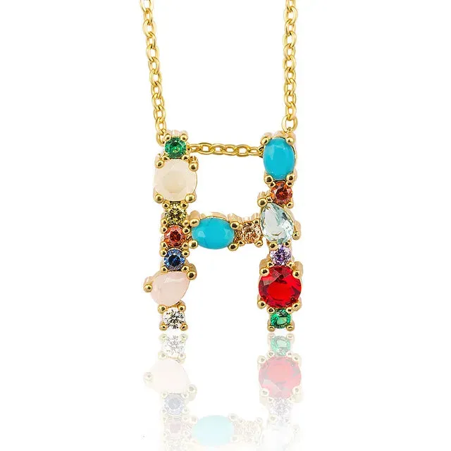 Lettre Multicolor Initial Charm Necklace
